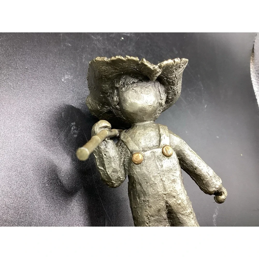 VTG Walli Ortman Hudson Pewter-Boy W/‎ Fishing Pole Copper Buttons 4.25